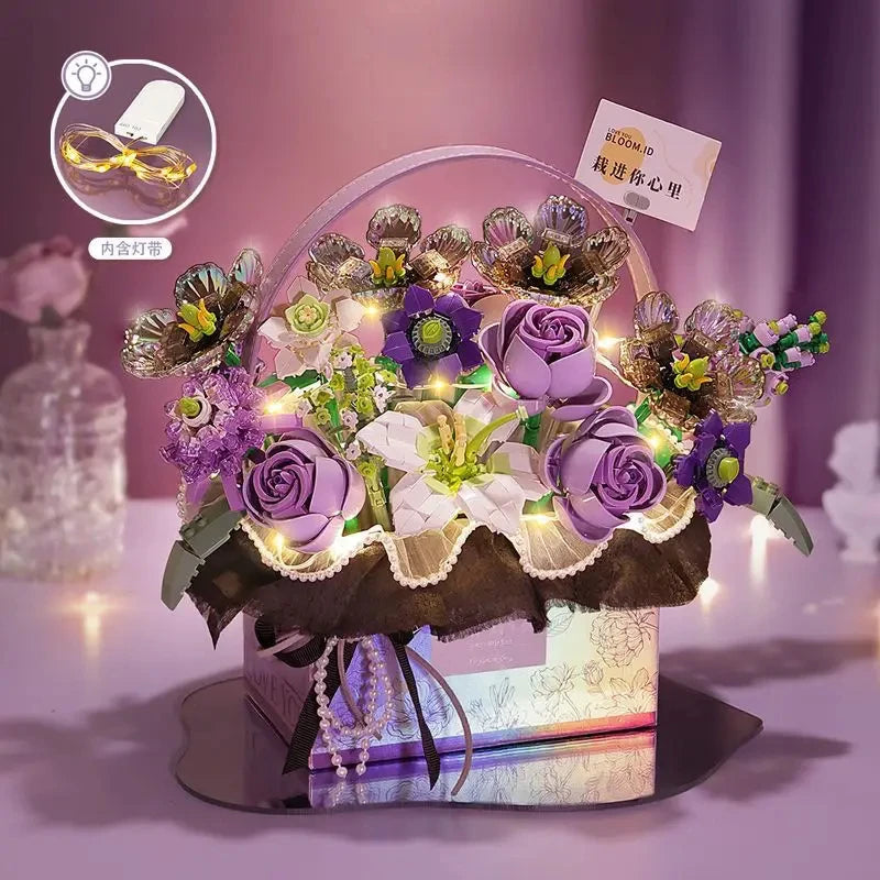 Brick Bouquets™ Pink LED Basket Bouquet